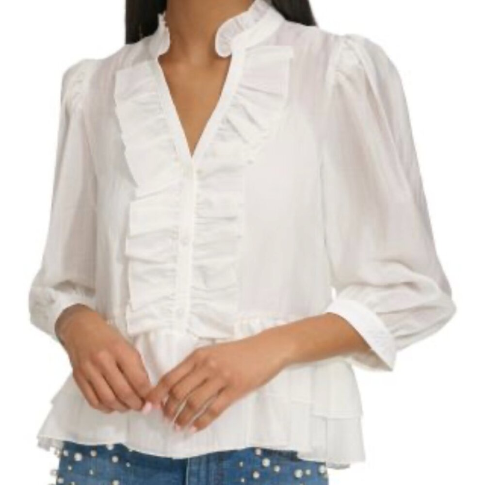 NWT Karl Lagerfeld Paris soft white ruffled Blouse  XL